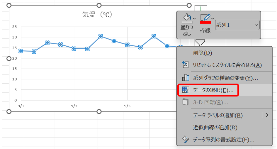 右クリックメニューの画面