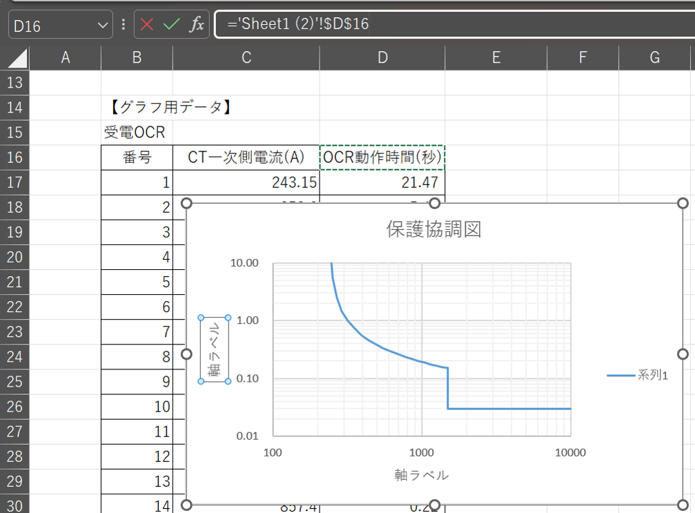 軸ラベルの設定画面（セル連動）